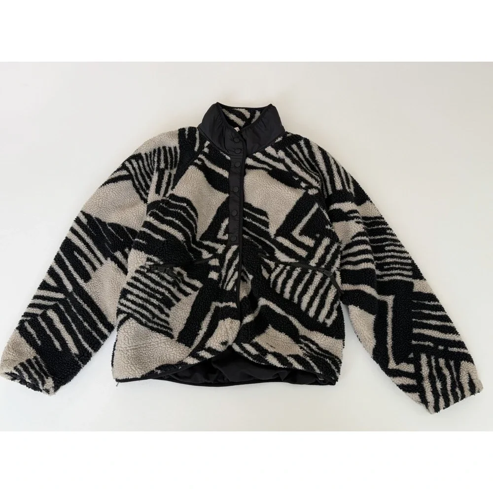 Free People FP Movement Rocky Ridge Fleece Jacket Geo Line Combo Sz XL Sherpa